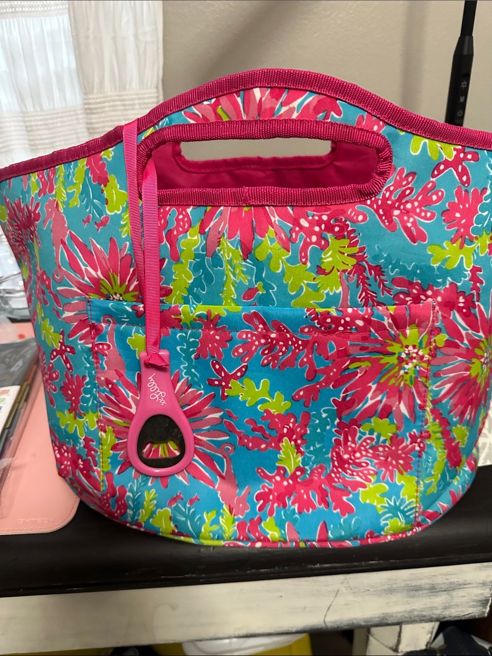 Lilly Pulitzer Large Turquoise Pink Floral Neoprene Tote